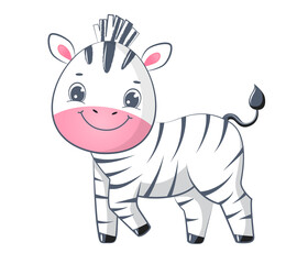 Cute cartoon zebra baby Children illustration.Isolated on white background