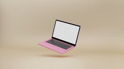 pink laptop isolated on white.