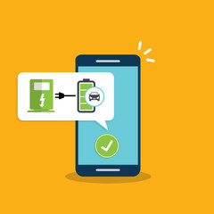 Electric car charging application on a mobile phone, vector illustration.