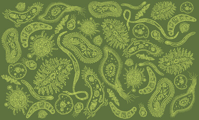 Microbes. Design set. Editable hand drawn illustration. Isolated on color background. 8 EPS - 433397321