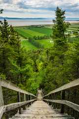 Fototapeta na wymiar View on the St Lawrence from the top of the Escalier de Trinité in La Pocatiere in Quebec (Canada)