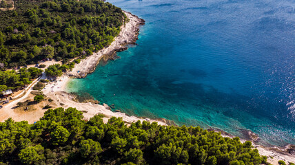 Aerial view of Kamenjak National Park coastline - great place for walking and biking