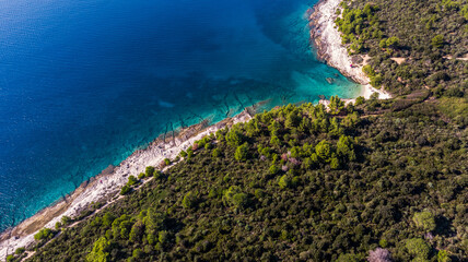 Fototapeta na wymiar Aerial view of Kamenjak National Park coastline - great place for walking and biking