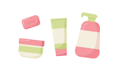 Set of cosmetic products isolated on white background. Vector illustration