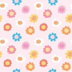 Seamless Pattern with Flower Art Design on Light Pink Background