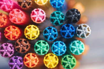 Colorful pencils with plastic cork close up