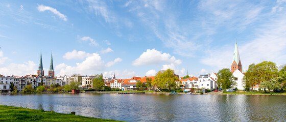 Panorama of city L&uuml;beck with Kr&auml;henteich