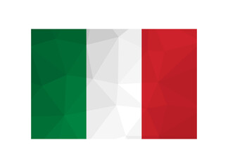 Vector illustration. National Italian flag with tricolor (green, white, red). Official symbol of Italy. Creative design in low poly style with triangular shapes. Gradient effect.