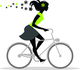 Bike Girl Silhouette - Vector illustration