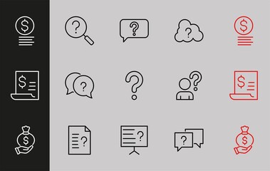 Set of Question Related Vector Line Icons. Contains such Icons as Puzzle, web icons, difficult task, Question Mark and more, Editable Stroke.