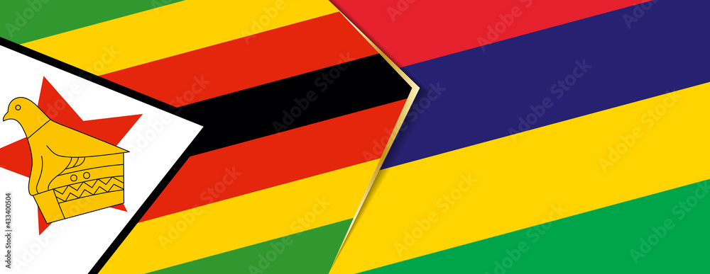 Sticker zimbabwe and mauritius flags, two vector flags.