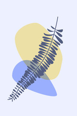 Fern leaf in boho style. Minimalist abstract fashion artwork for design t shirt, bag, card, invitation etc. Vector simple illustration.