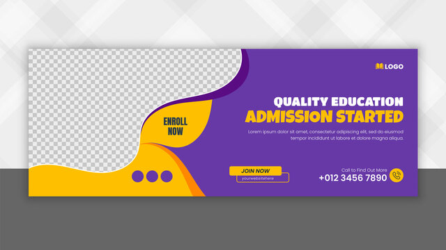 School education admission facebook timeline cover & web banner, 100% Editable