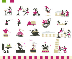Italian Menu Restaurant - Icon Set silhouettes