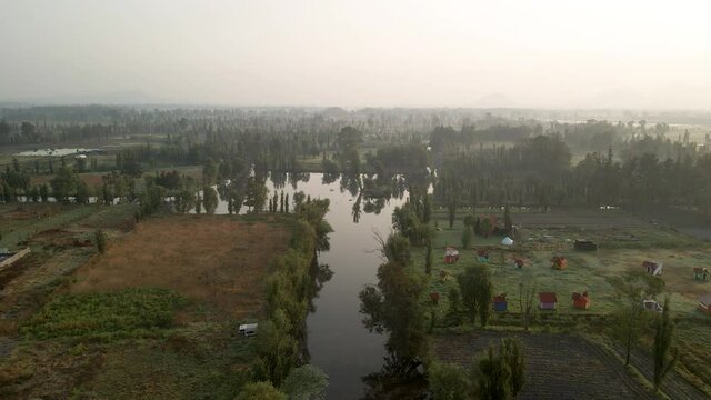 View of Xochimilco at sunrise