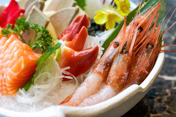 A delicious Japanese dish, salmon and foie gras sashimi platter