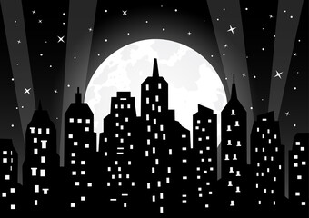 Fototapeta premium Moonlight over night city vector illustration