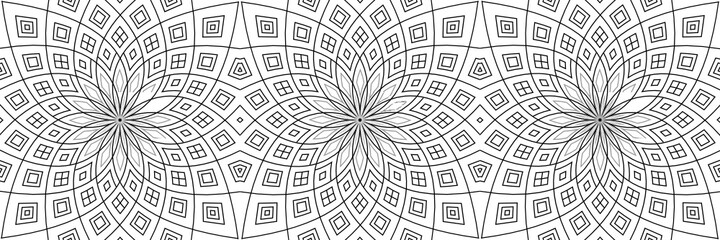 Seamless pattern of overlapping spirals in black and silver line on white background. For tablecloth, bandana, shawl, or other textile design.