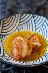 A delicious Japanese dish with shrimps in braised sauce