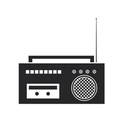 Black filled fm radio station vector icon isolated on transparent background. Symbol of listening to music or any other melody or sound and even news. Retro receiver with antenna.