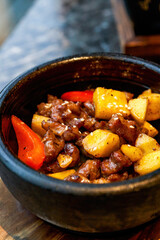A delicious Chinese dish, fried diced beef with pineapple