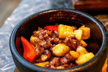 A delicious Chinese dish, fried diced beef with pineapple