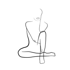 Trendy Line Art Woman Body. Minimalistic Black Lines Drawing. Female Figure Continuous One Line Abstract Drawing. Modern Scandinavian Design. Naked Body Art. Vector Illustration.