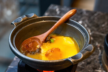 A delicious Japanese dish, steamed eggs with peach gum