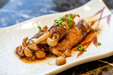 A delicious Japanese dish, Beef Roll with Enoki Mushroom