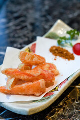 A delicious Japanese dish, fried crab stick tempura