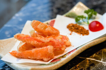 A delicious Japanese dish, fried crab stick tempura
