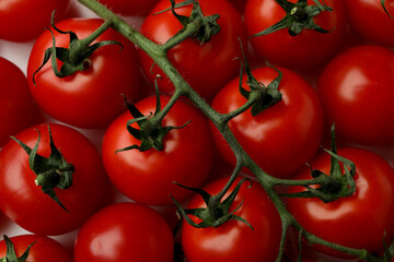 Fresh cherry tomato on whole background, close up