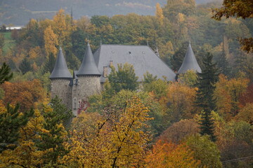 autumn around a small castle and in the forest at Serre Ponçon lake in the southern Alps, France