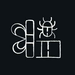Fake gift with virus chalk icon. Phishing and Spam. Vector isolated black illustration.