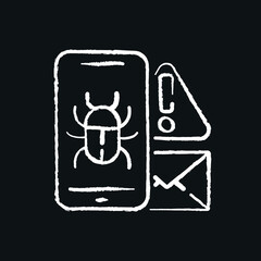 Hacking phone chalk icon. Phishing and Spam. Virus. Vector isolated black illustration.