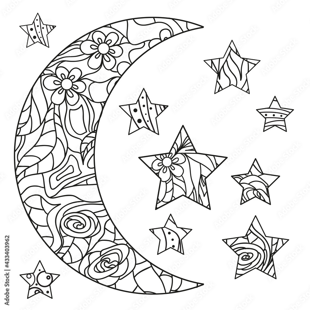 Sticker moon and star with abstract patterns on isolation background. design for spiritual relaxation for ad