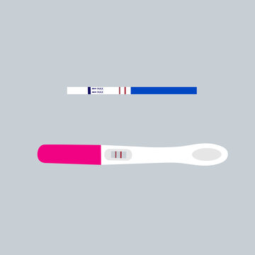 Pregnancy or ovulation positive test with two strips. Female reproductive, planning of pregnancy. Gynecology. Urine stick. Vector illustration.
