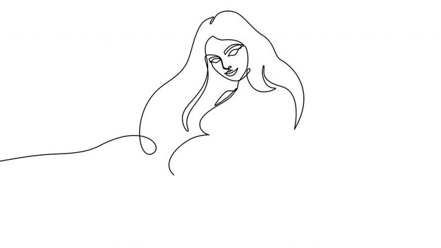 Continuous drawing line art of pregnant woman. Hand drawn one line. 2D animation, 4k stock footage