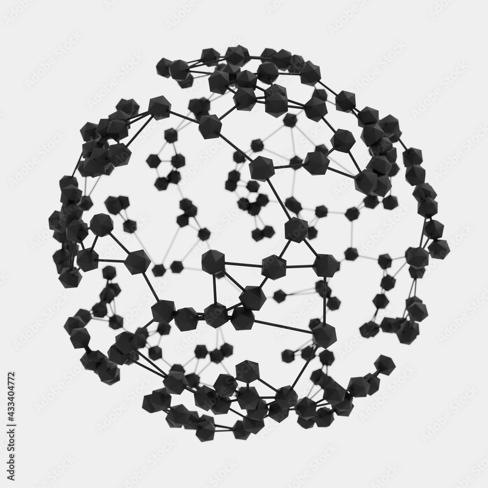 Poster connected polygons in spherical plexus digital geometric background. abstract technology science bac