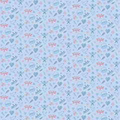 Seamless pattern with american symbols. Texture with USA public holidays attributes in doodle style.