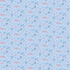 Seamless pattern with american symbols. Texture with USA public holidays attributes in doodle style.