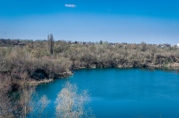 Blue lake in early sping