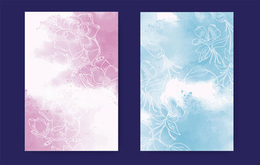 Watercolor background with floral elements. Space for your text. Postcard or wedding invitation. EPS10.