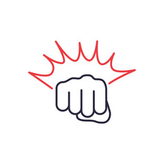 Fist Punching Black Line Icon. Hand, Fist Punching or Hitting. Symbol of MMA, Boxing, Fisticuff. Editable stroke. Vector illustration
