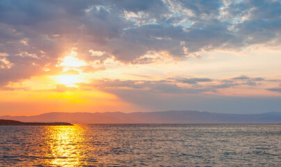 View of Cesme Marina, from Cesme at sunset