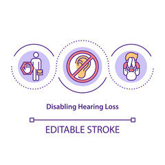 Disabling hearing loss concept icon. Hearing impairment idea thin line illustration. Trauma to ear. Bad impact on psychosocial wellbeing. Vector isolated outline RGB color drawing. Editable stroke