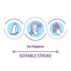 Ear hygiene concept icon. Cleaning practice idea thin line illustration. Wax-free ears. Safe and well tolerated wax removal. Vector isolated outline RGB color drawing. Editable stroke