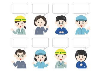 作業員たちと吹き出しのイラスト