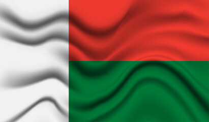 Obraz premium Abstract waving flag of Madagascar with curved fabric background. Creative realistic waving flag of Madagascar vector background