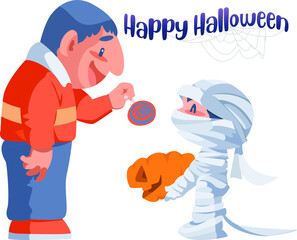 Men give mummy candy on halloween
